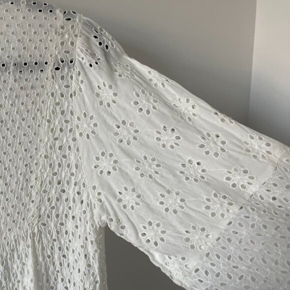 White Tiered Woven Peasant Long-Sleeve Dress - Picture 10 of 11